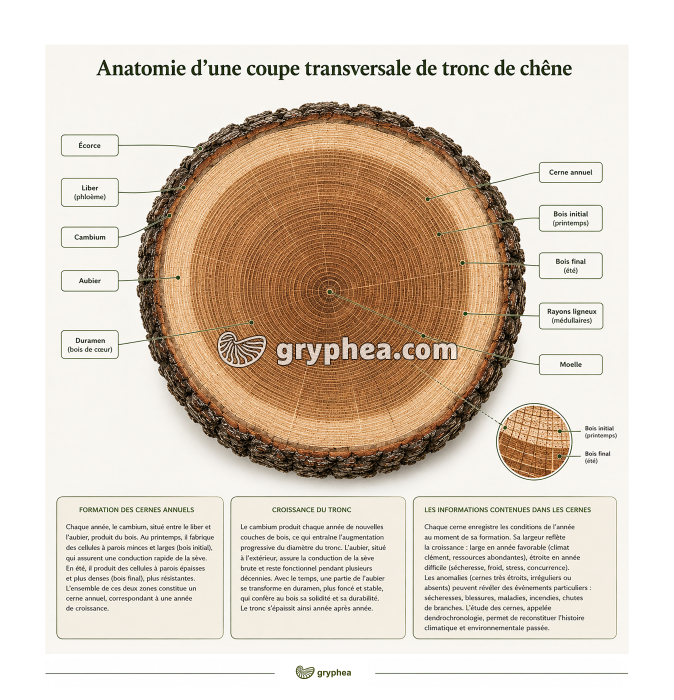 Coupe transversale de Chêne adulte - document légendé - gryphea.org